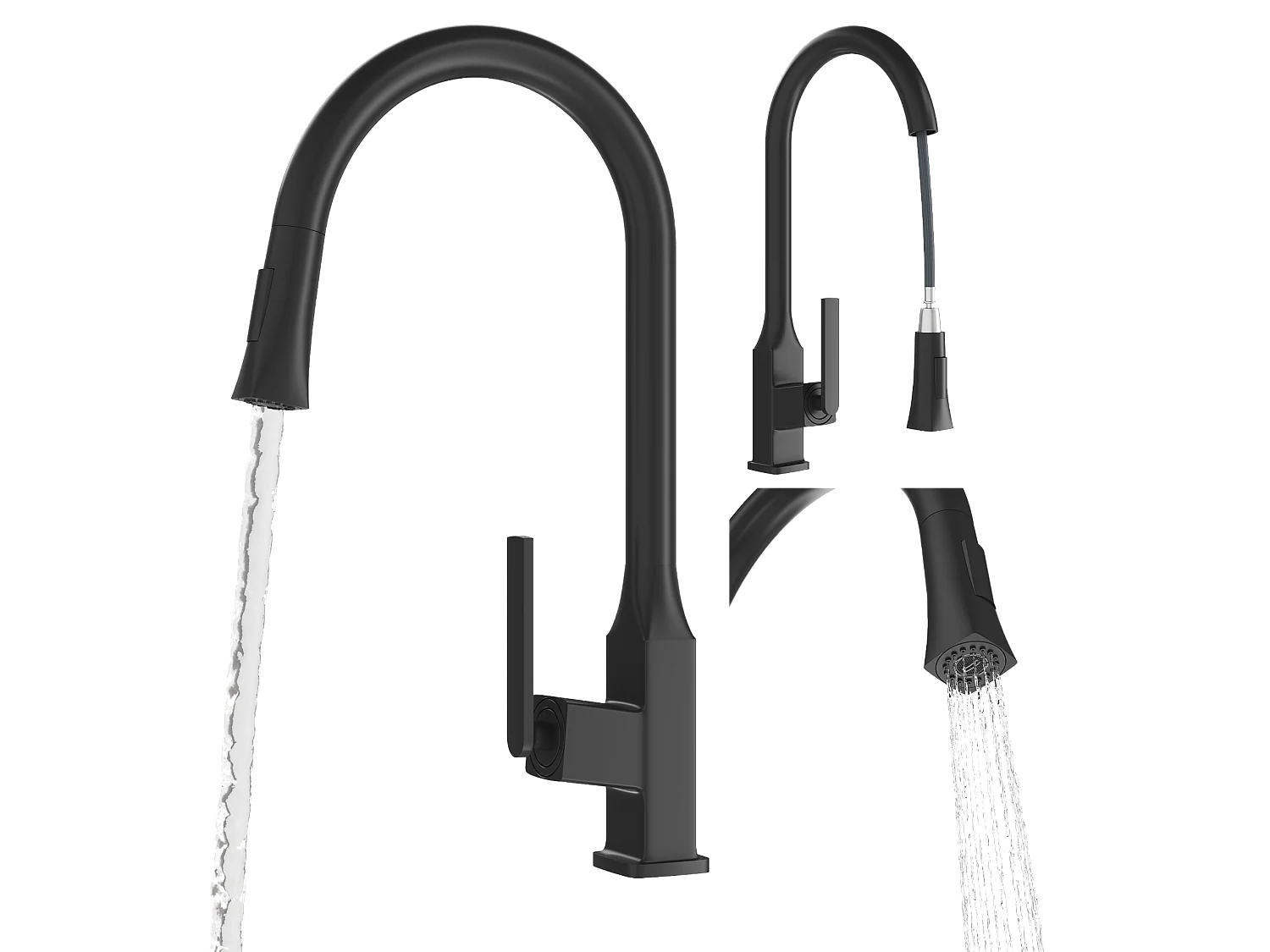 MITIGEUR CUISINE AVEC DOUCHETTE EXTRACTIBLE DOUBLE FONCTION NOIR MAT PASO