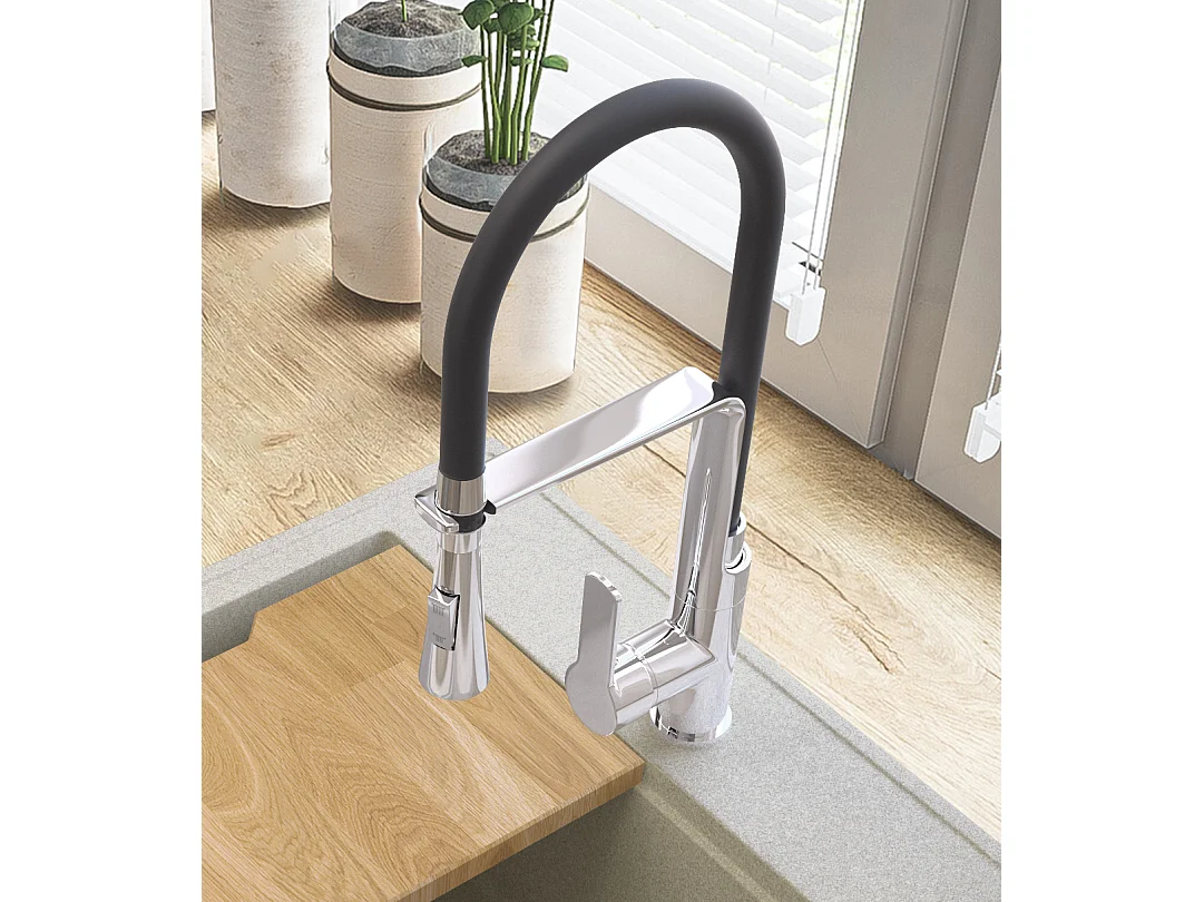 MITIGEUR DE CUISINE AVEC DOUCHETTE EXTRACTIBLE CHROME ROBINET DOUBLE FONCTION SILVER VEGAS