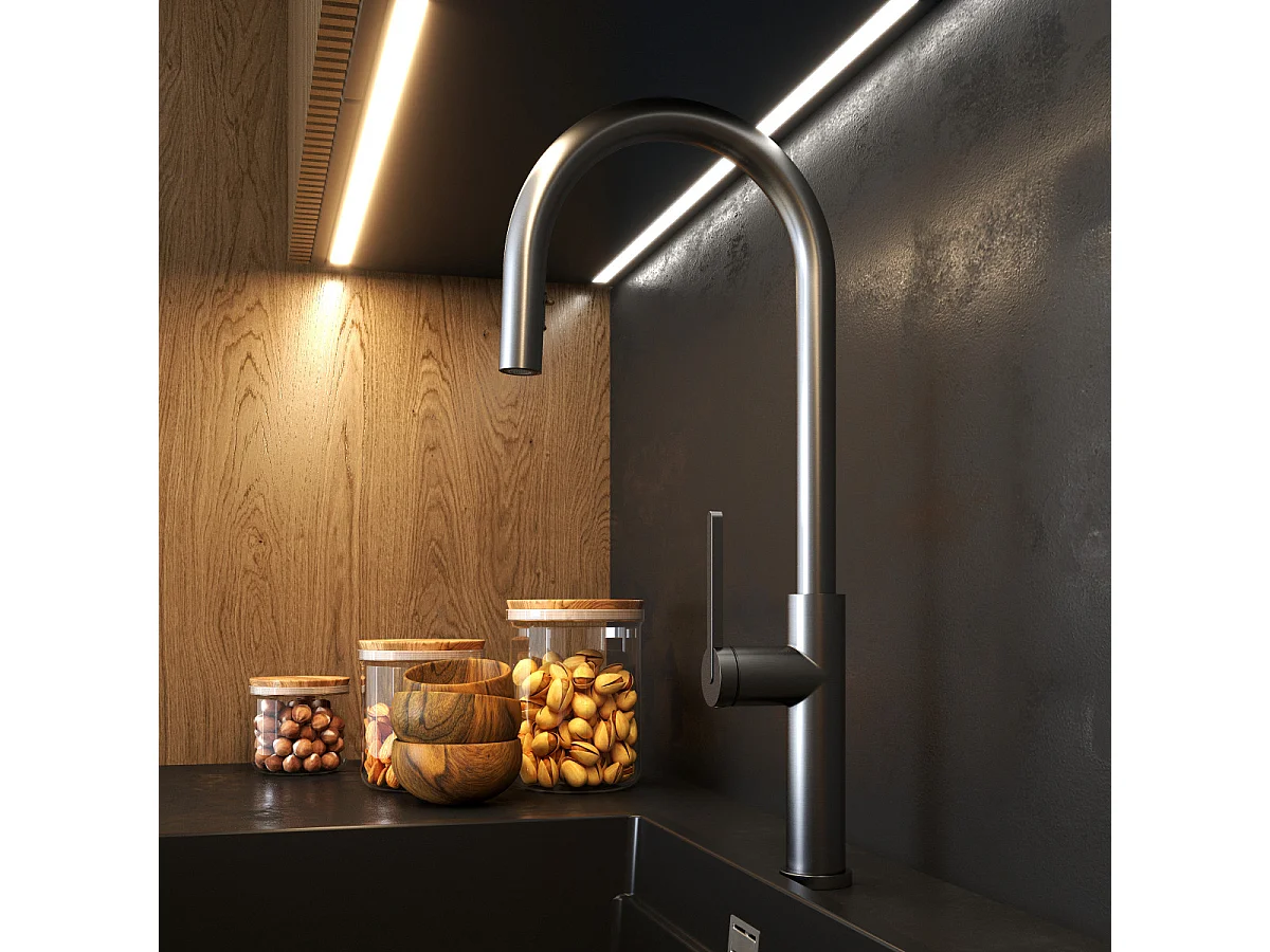 Robinet de Cuisine Prati avec Bec Extractible Gris Double Fonction