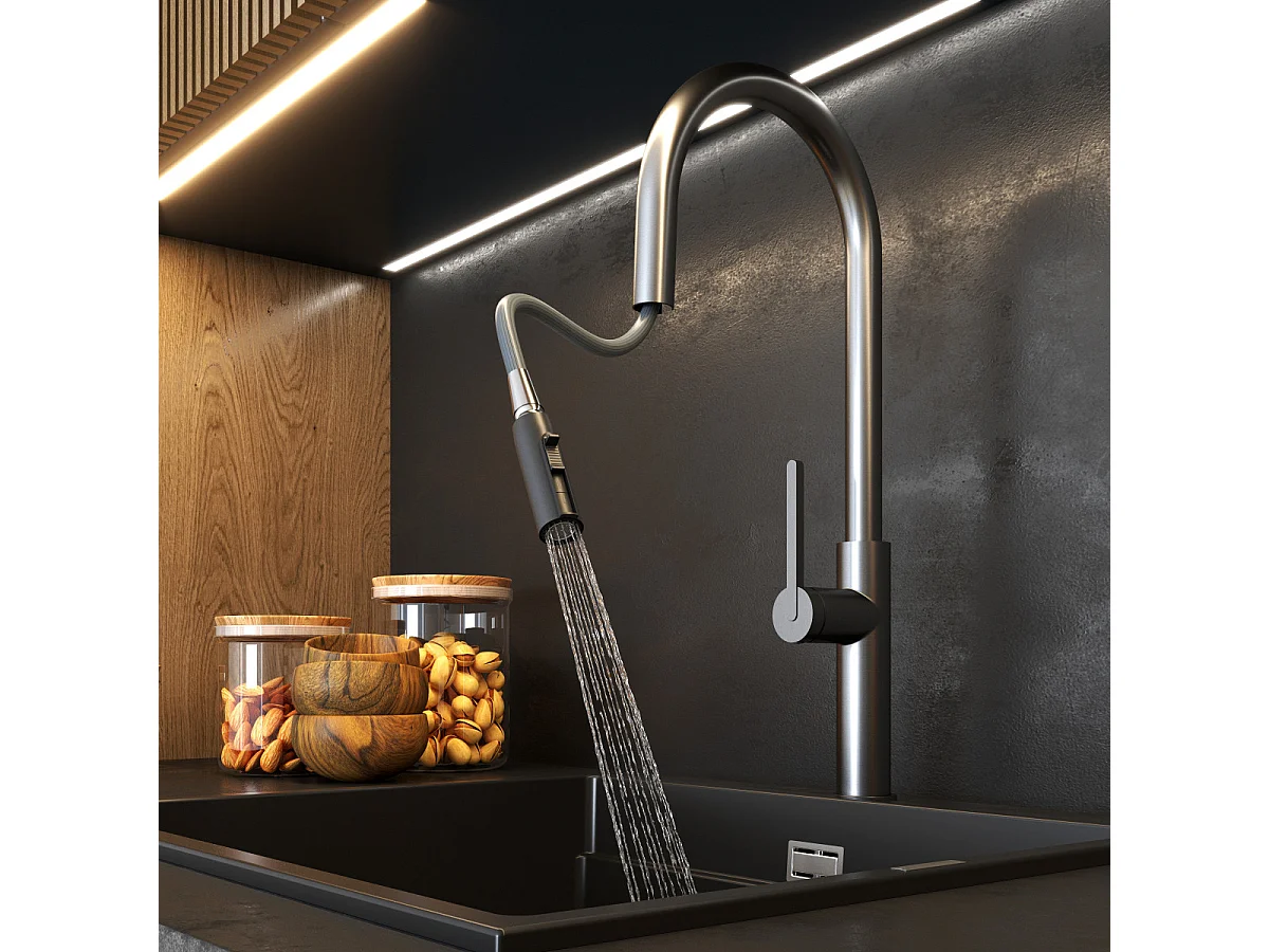 Robinet de Cuisine Prati avec Bec Extractible Gris Double Fonction