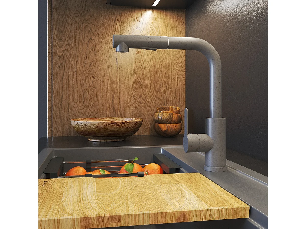 MÉLANGEUR DE CUISINE GRIS DOUCHETTE EXTRACTIBLE 2 DOUCHETTES POUR ÉVIER EBRO