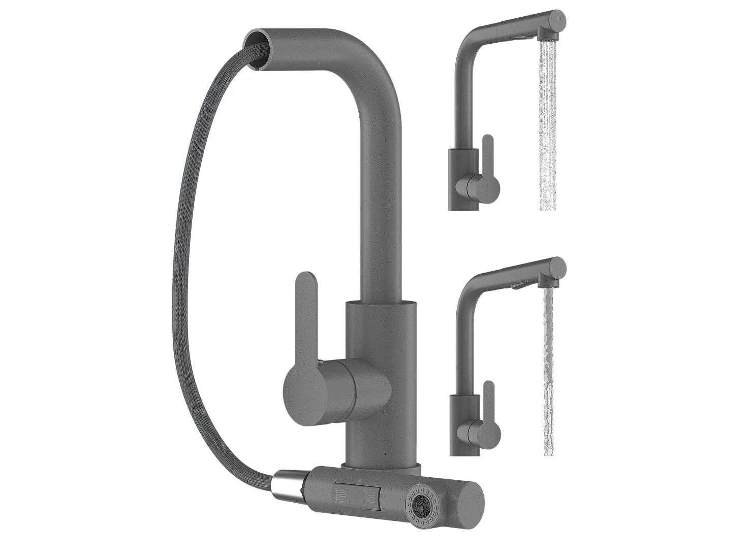 MÉLANGEUR DE CUISINE GRIS DOUCHETTE EXTRACTIBLE 2 DOUCHETTES POUR ÉVIER EBRO