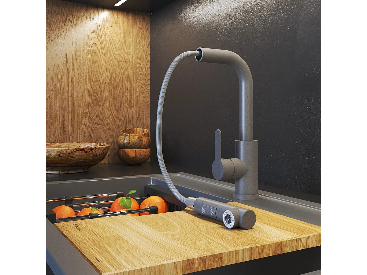 MÉLANGEUR DE CUISINE GRIS DOUCHETTE EXTRACTIBLE 2 DOUCHETTES POUR ÉVIER EBRO