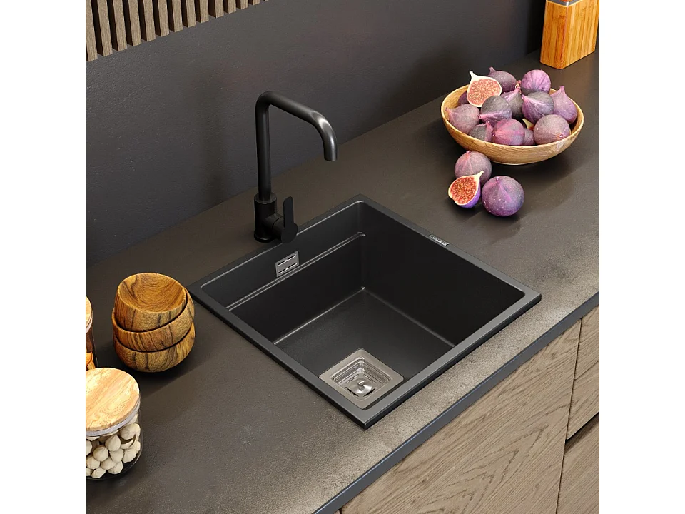 ROBINET DE CUISINE POUR ÉVIER NOIR ROBINET HAUT ACIER ARRONDI