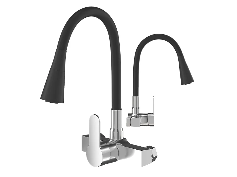 ROBINET DE CUISINE MURAL FLEXO ÉVIER NOIR ROBINET FLEXO BEC FLEXIBLE