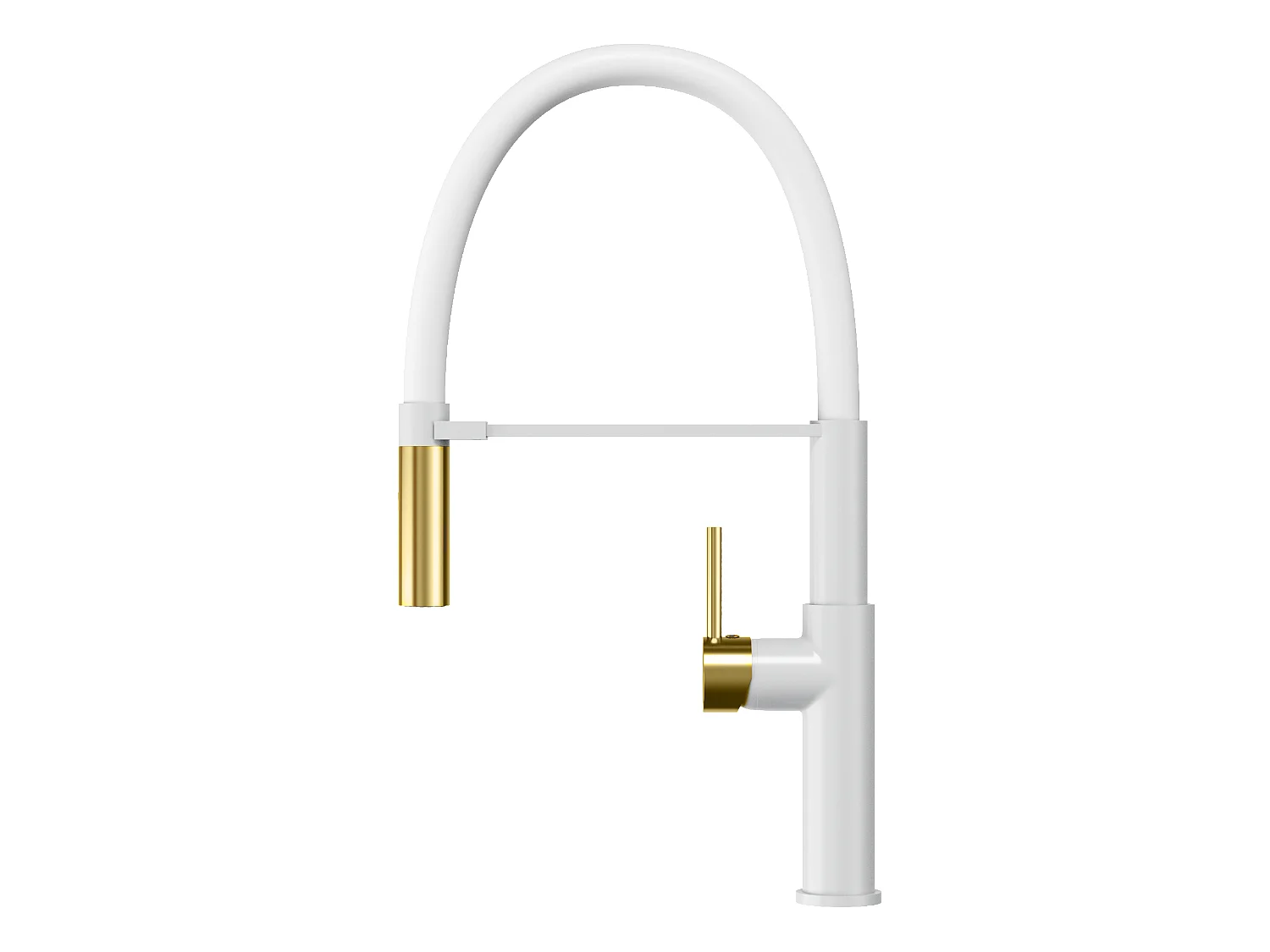 MÉLANGEUR DE CUISINE FLEXIBLE BEC BLANC ROBINET OR BROSSÉ SORIA