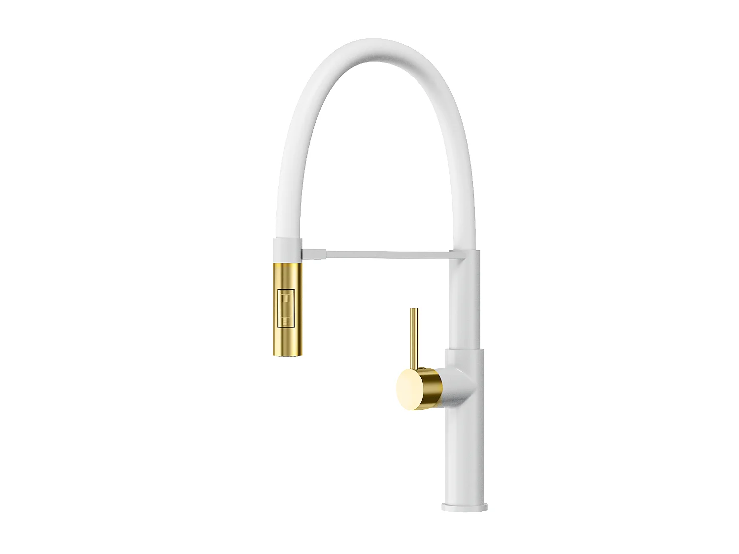 MÉLANGEUR DE CUISINE FLEXIBLE BEC BLANC ROBINET OR BROSSÉ SORIA