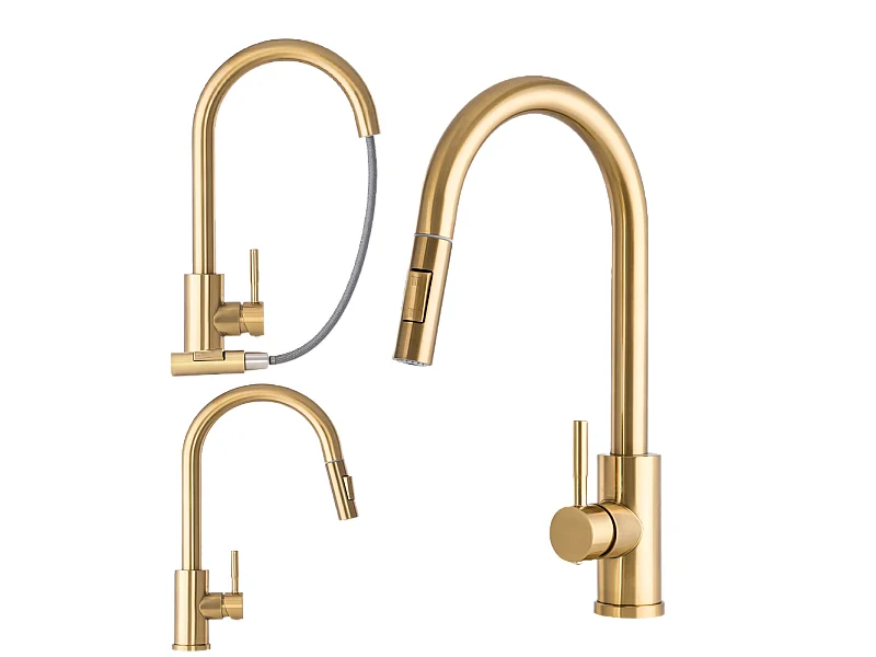 MITIGEUR DE CUISINE BEC EXTRACTIBLE OR ROBINET EN ACIER LOSETO BRUSHED GOLD