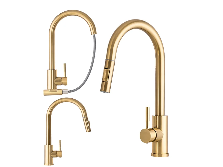 MITIGEUR DE CUISINE BEC EXTRACTIBLE OR ROBINET EN ACIER LOSETO BRUSHED GOLD