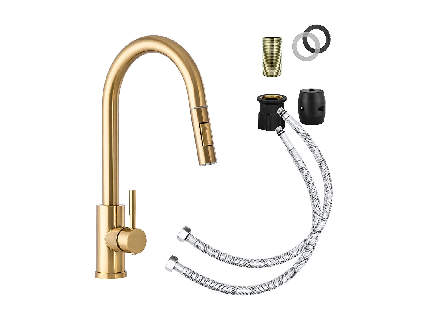 MITIGEUR DE CUISINE BEC EXTRACTIBLE OR ROBINET EN ACIER LOSETO BRUSHED GOLD