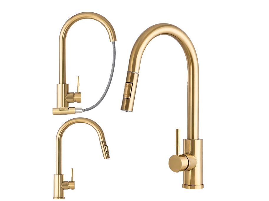 MITIGEUR DE CUISINE BEC EXTRACTIBLE OR ROBINET EN ACIER LOSETO BRUSHED GOLD