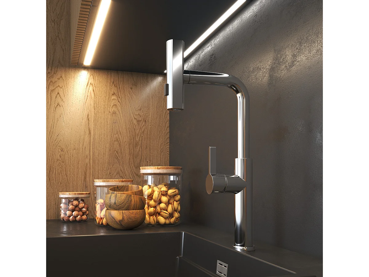 MÉLANGEUR DE CUISINE AVEC DOUCHETTE EXTRACTIBLE CHROME 3 JETS D'EAU ROBINET GIRO