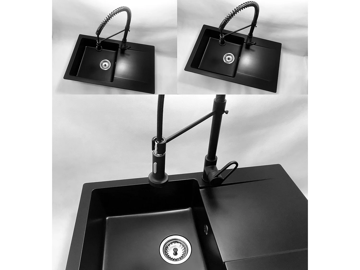 CUISINE BATTERIE évier en granit noir extractible