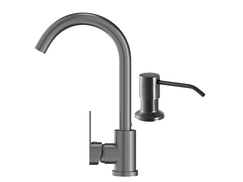 MÉLANGEUR DE CUISINE + DISTRIBUTEUR ROND GUN GREY METALLIC ROBINET PRESTIGE ÉVIER