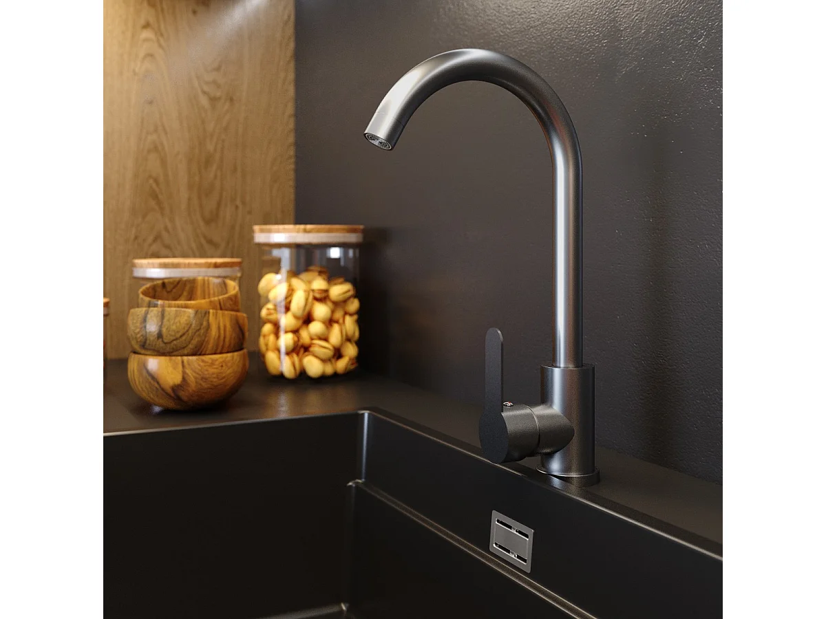 MÉLANGEUR DE CUISINE + DISTRIBUTEUR ROND GUN GREY METALLIC ROBINET PRESTIGE ÉVIER
