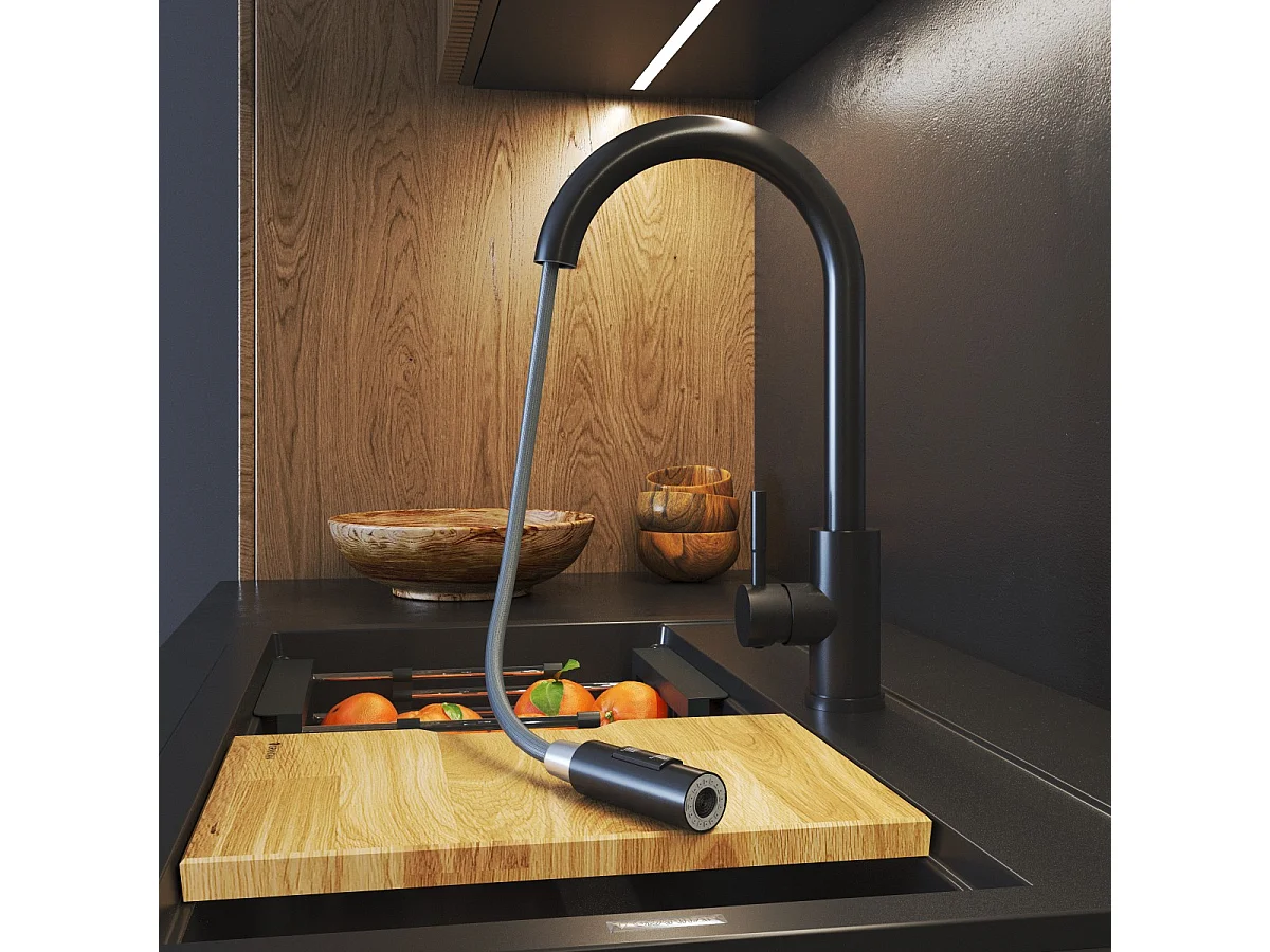 MITIGEUR DE CUISINE BEC EXTRACTIBLE NOIR ROBINET DE CUISINE ACIER LOSETO