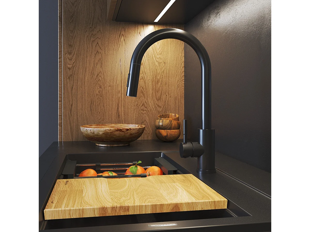 MITIGEUR DE CUISINE BEC EXTRACTIBLE NOIR ROBINET DE CUISINE ACIER LOSETO