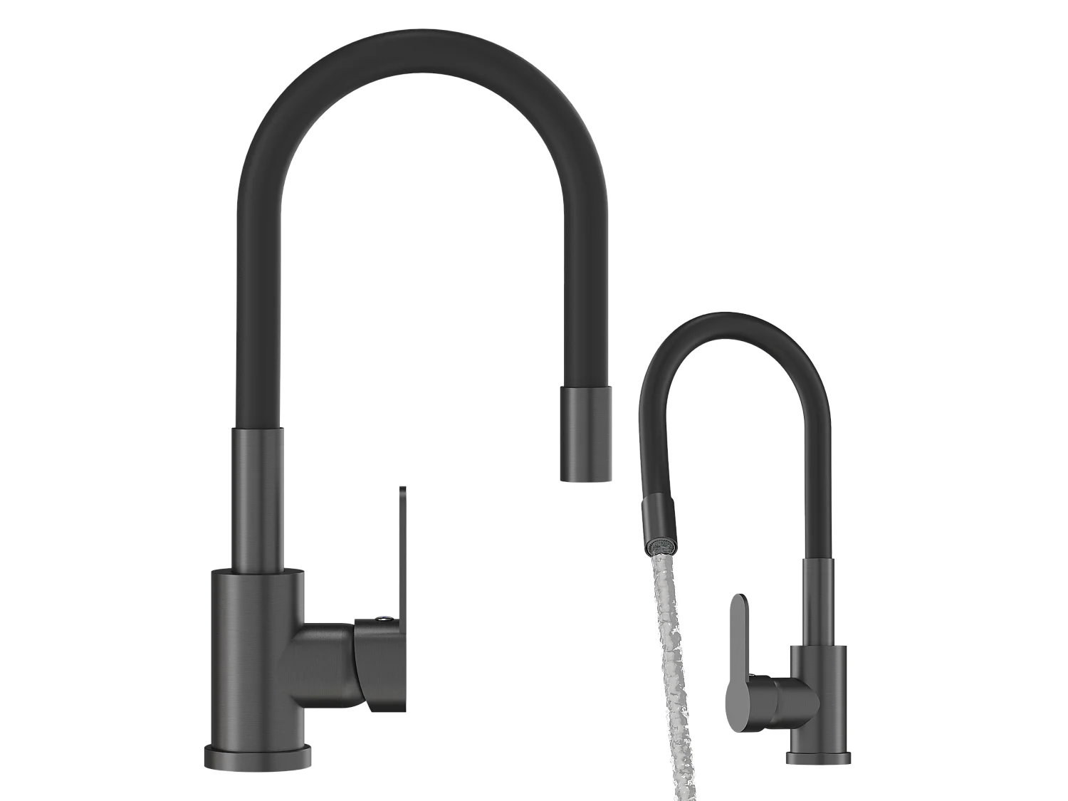 Mitigeur de cuisine gris gun black metallic flexible spout tap grado 85111860