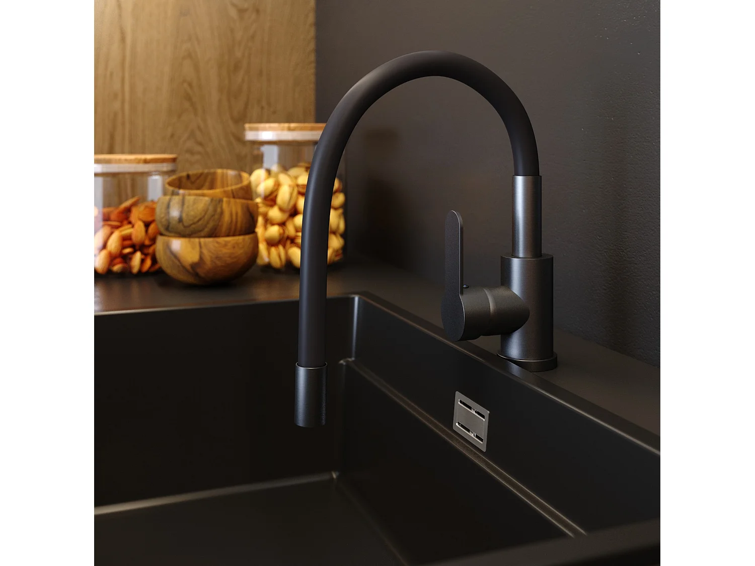 Mitigeur de cuisine gris gun black metallic flexible spout tap grado 85111860
