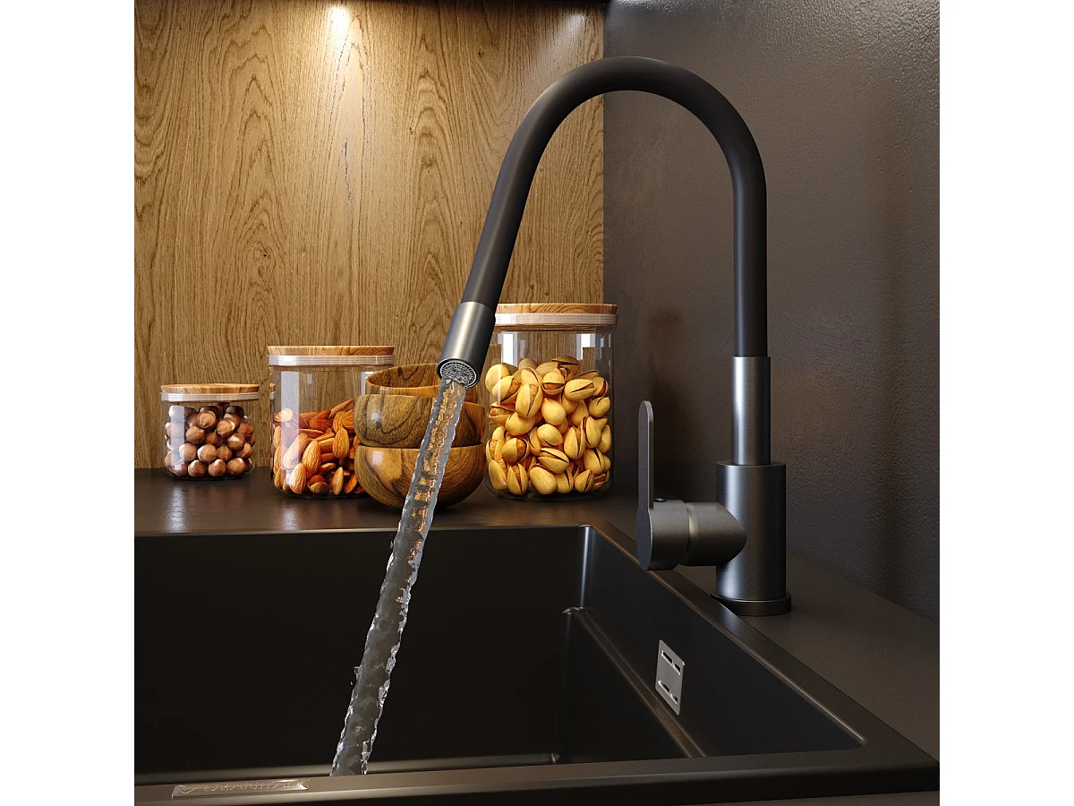 Mitigeur de cuisine gris gun black metallic flexible spout tap grado 85111860
