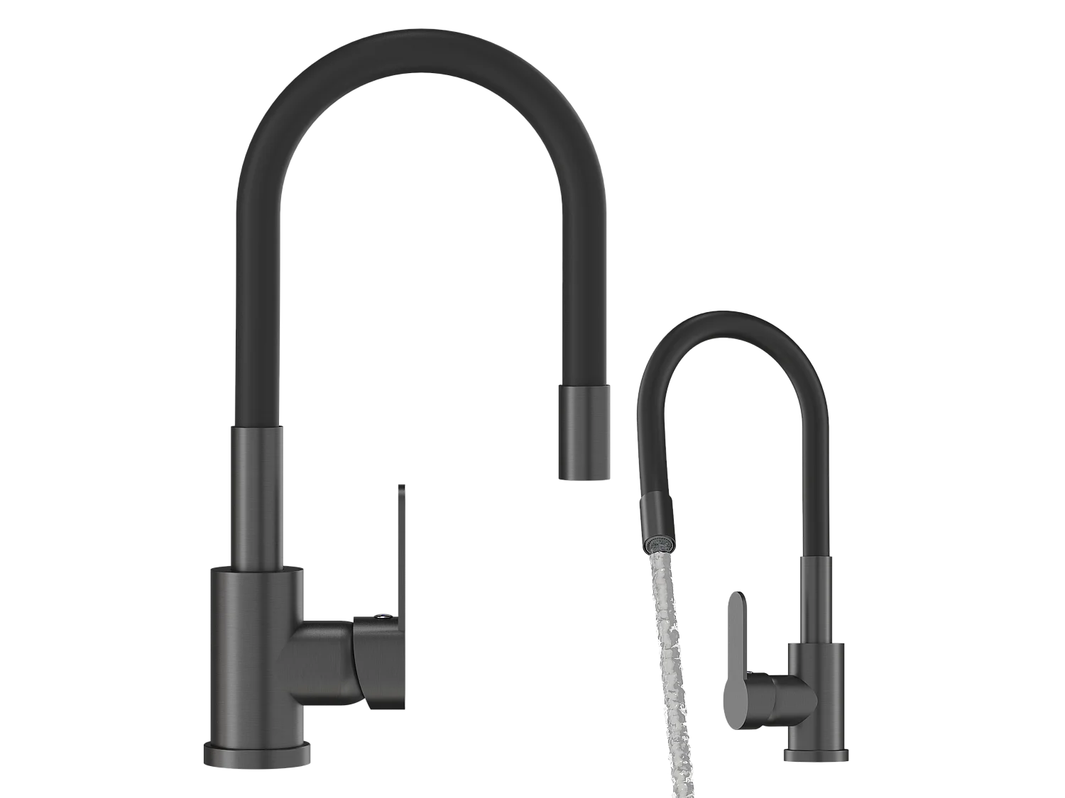 Mitigeur de cuisine gris gun black metallic flexible spout tap grado 85111860
