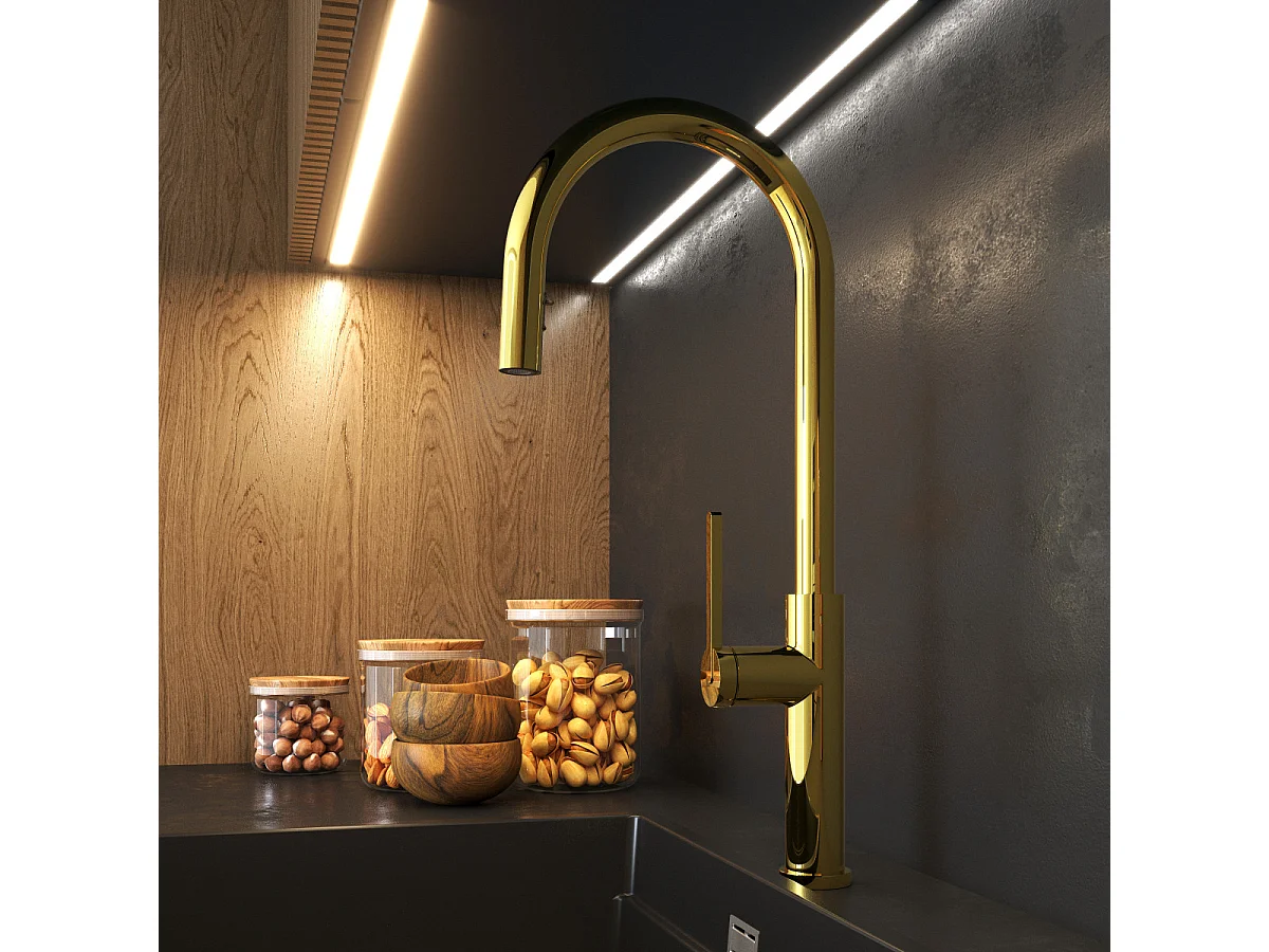 MITIGEUR DE CUISINE AVEC DOUCHETTE EXTRACTIBLE GOLD HIGH PRATI ROBINET DOUBLE FONCTION