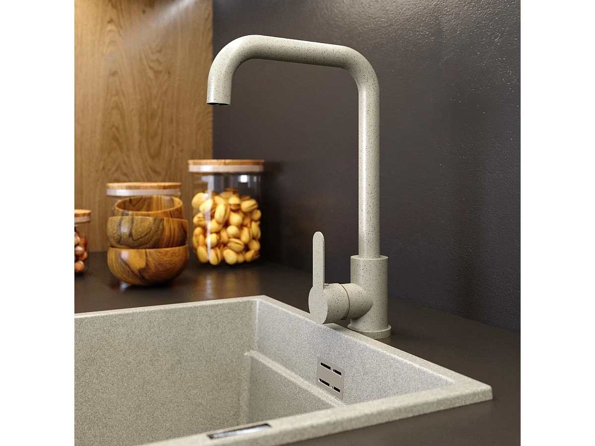 Evier de cuisine beige robinet arrondi acier 85111831