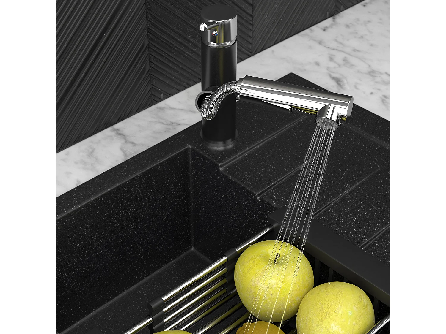 ROBINET DE CUISINE NOIR EXTRACTIBLE POUR ÉVIER CADO ROBINET DE CUISINE