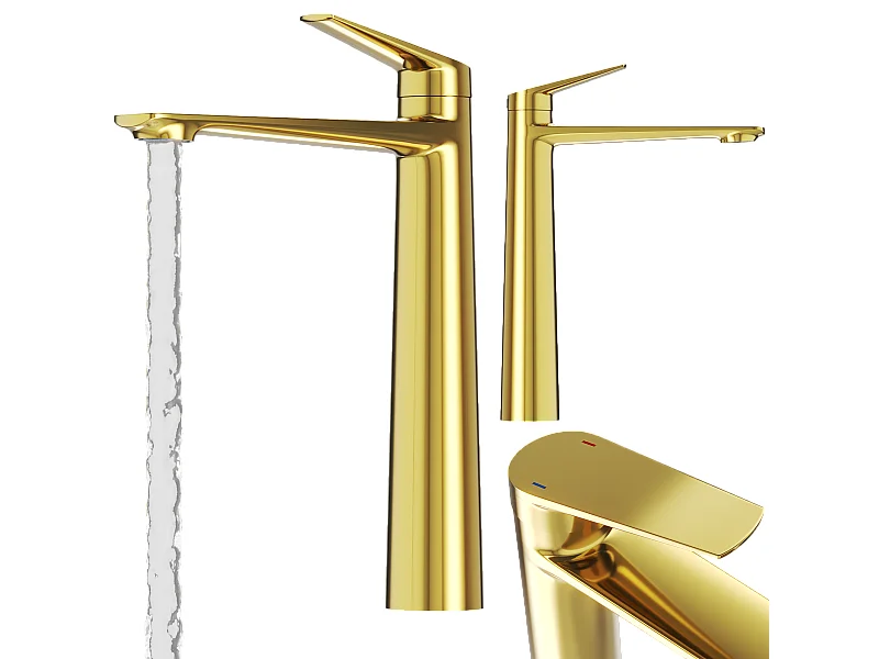 MITIGEUR LAVABO OR SALLE DE BAIN LAITON HAUT ROBINET SUR PIED NAVE