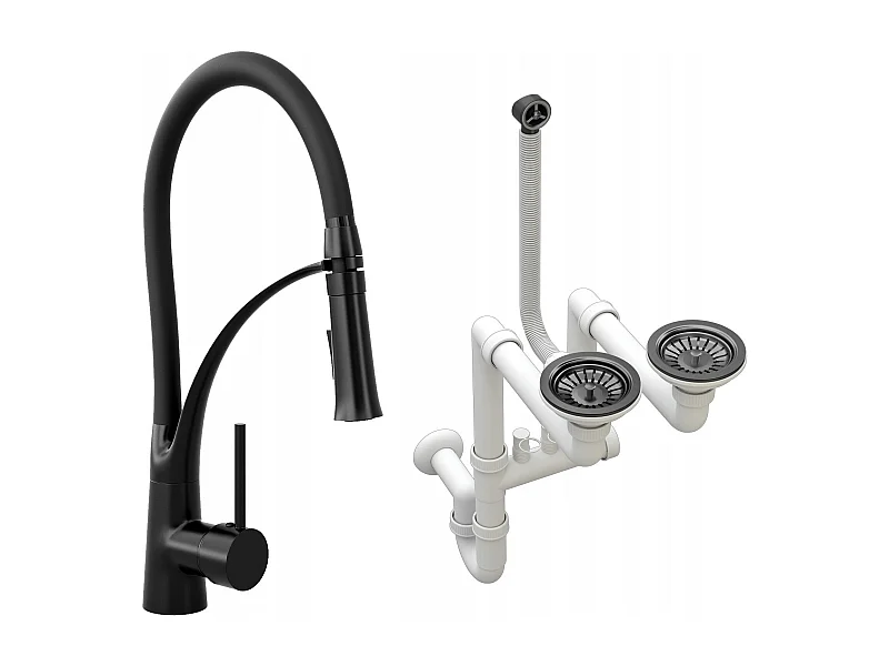 NEXO BLACK KITCHEN MIXER + SIPHON BLACK 2 COMPARTMENT
