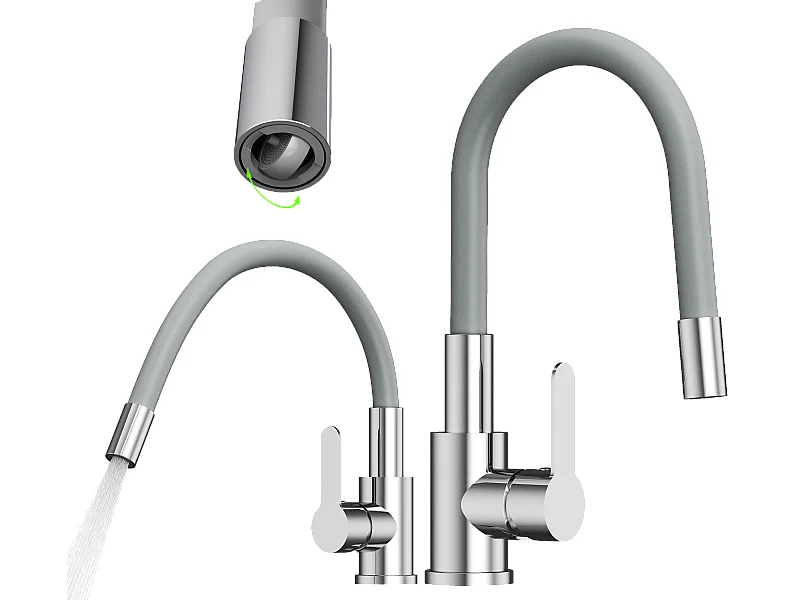 Mélangeur de cuisine à bec flexible Gris GRADO PLUS aérateur de bec pivotant