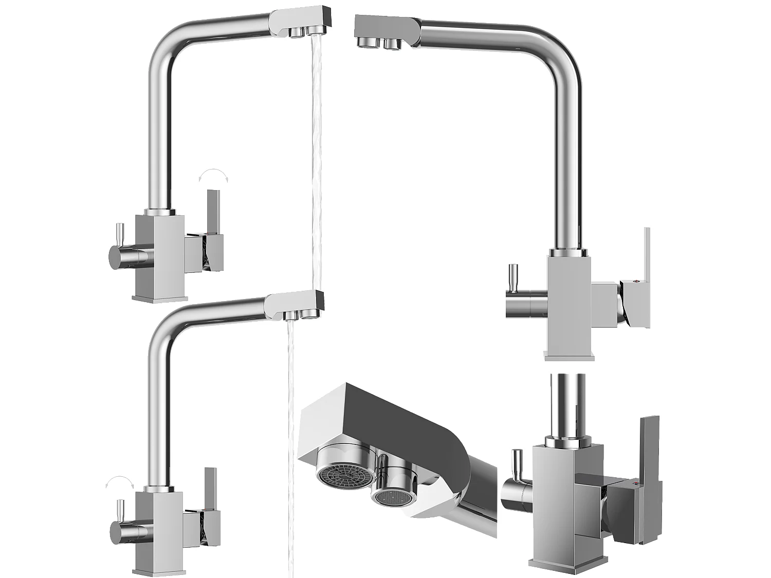 Robinet de cuisine à trois voies pour filtre à eau NODE chrome spout filter