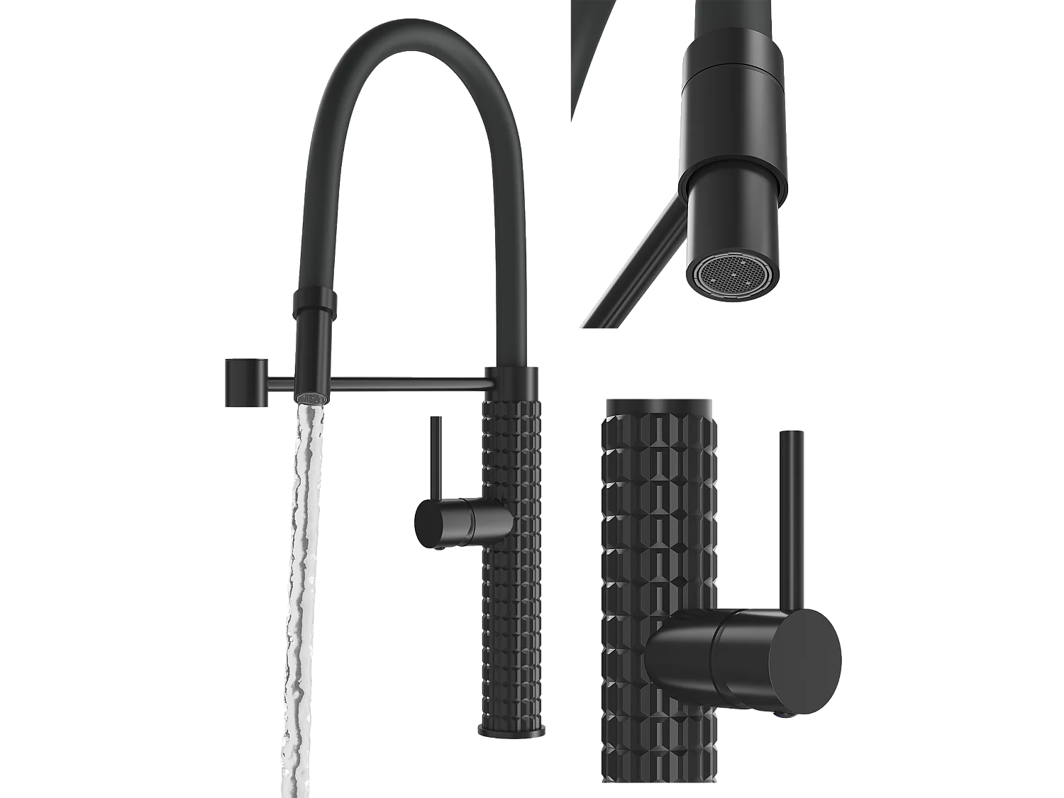 ROBINETTERIE DE CUISINE AVEC BEC FLEXIBLE NOIR ROBINET D'ÉVIER MODERNE FANO