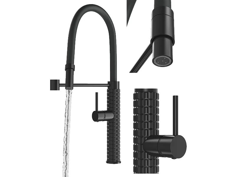 ROBINETTERIE DE CUISINE AVEC BEC FLEXIBLE NOIR ROBINET D'ÉVIER MODERNE FANO
