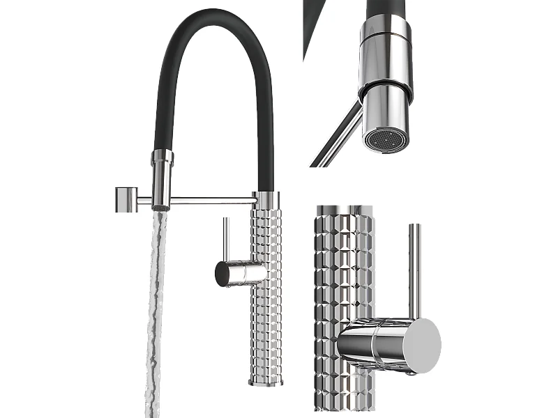 MÉLANGEUR DE CUISINE AVEC BEC FLEXIBLE ROBINET ARGENTÉ POUR ÉVIER CHROME FANO