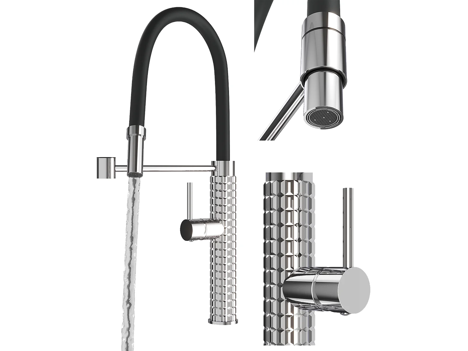 MÉLANGEUR DE CUISINE AVEC BEC FLEXIBLE ROBINET ARGENTÉ POUR ÉVIER CHROME FANO