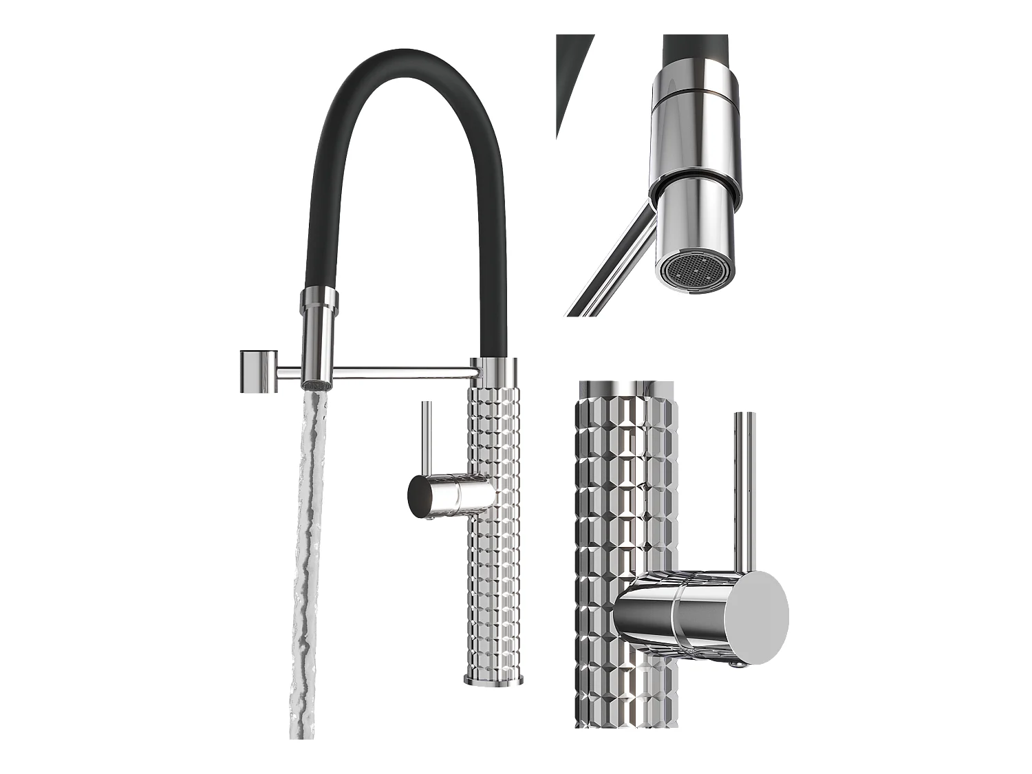 MÉLANGEUR DE CUISINE AVEC BEC FLEXIBLE ROBINET ARGENTÉ POUR ÉVIER CHROME FANO