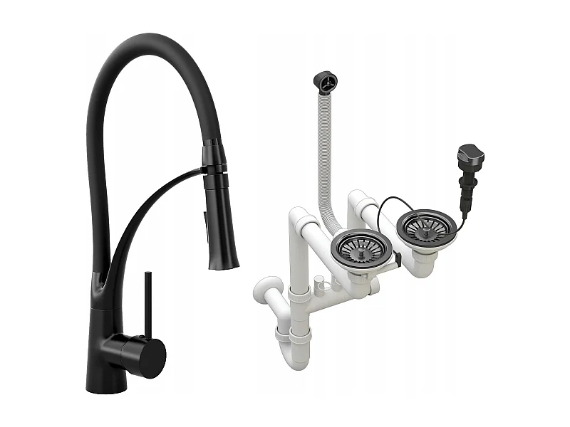 NEXO BLACK KITCHEN MIXER + SIPHON BLACK 2 COMPARTMENT A