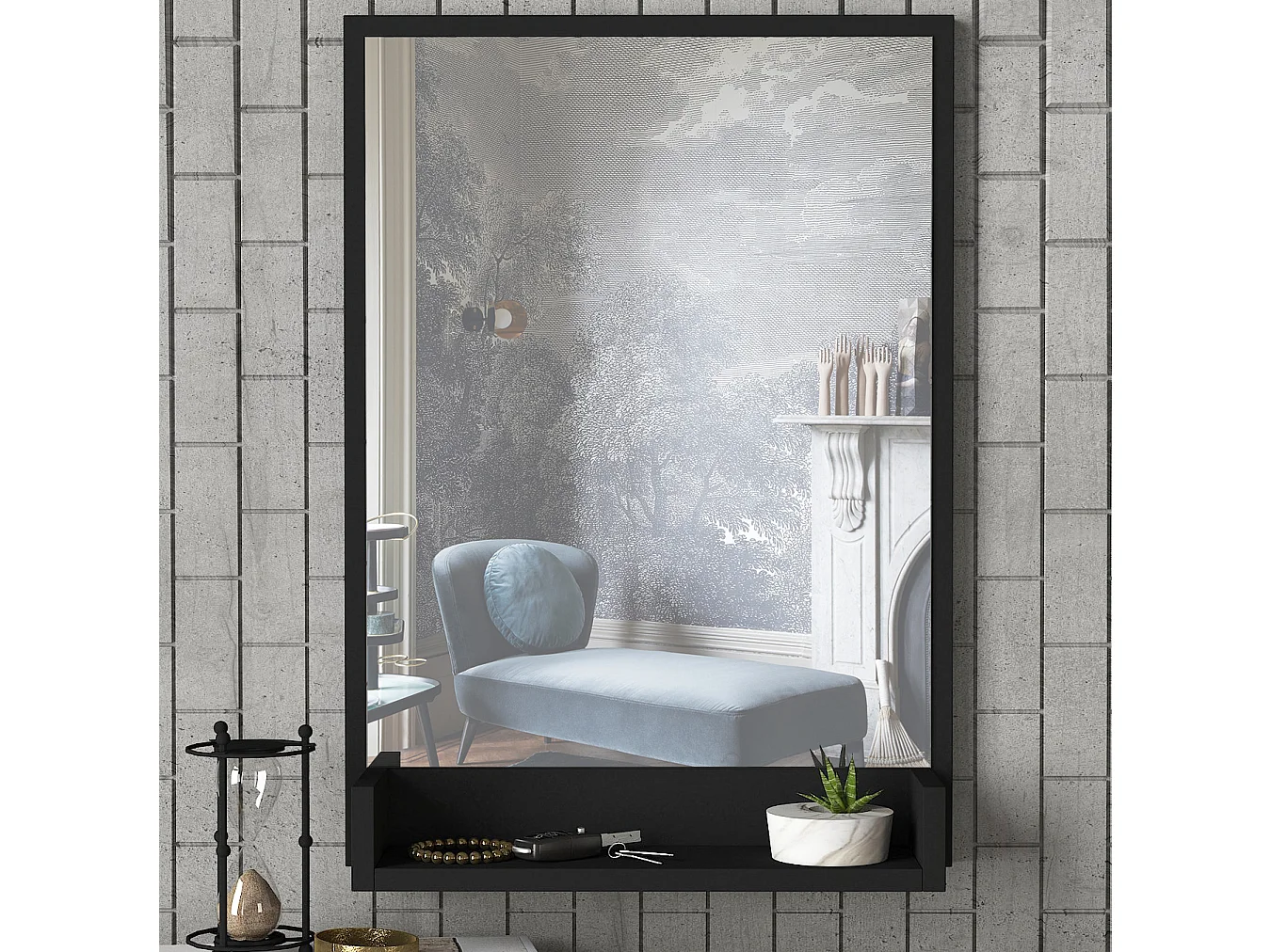 Spiegel Costa Schwarz mit Ablage