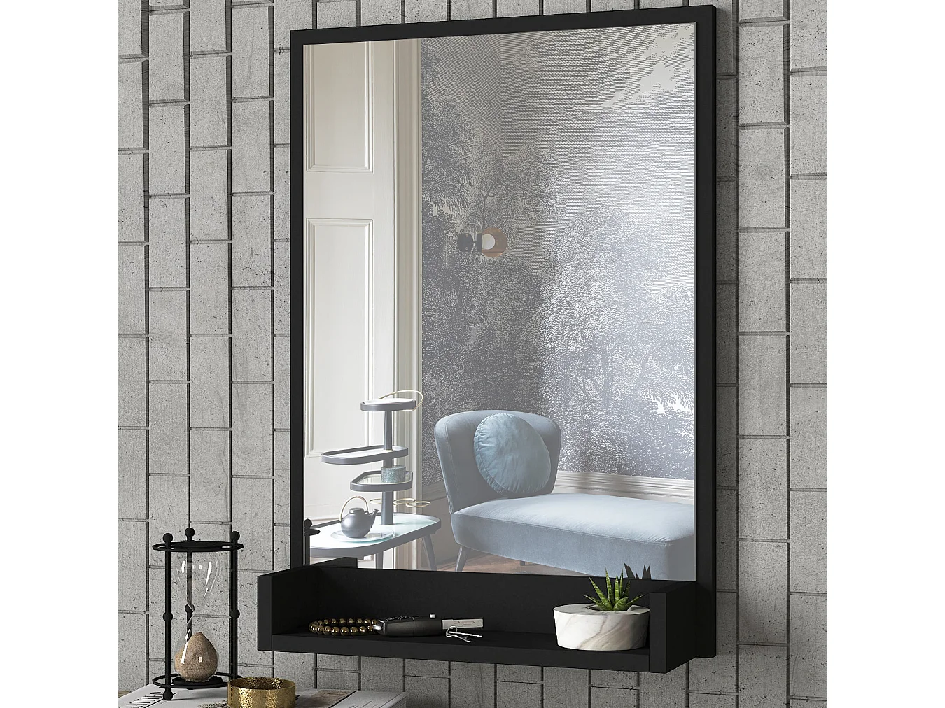 Spiegel Costa Schwarz mit Ablage