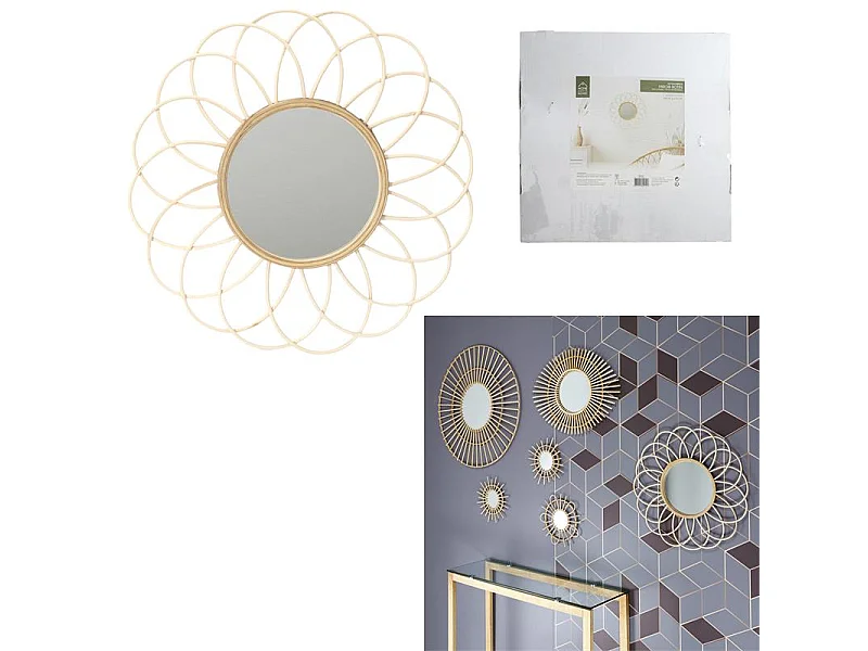 Miroir Mural en Rotin "Rosace" 56cm Naturel