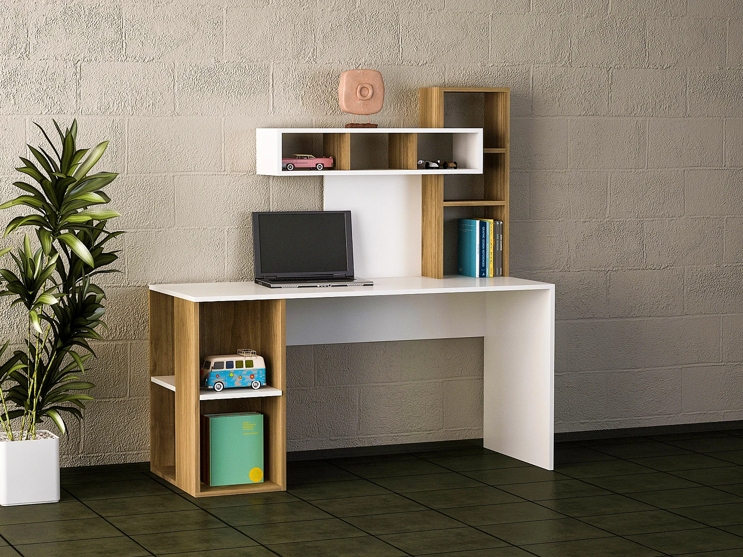 Schreibtisch Coral Weiß Walnuss
