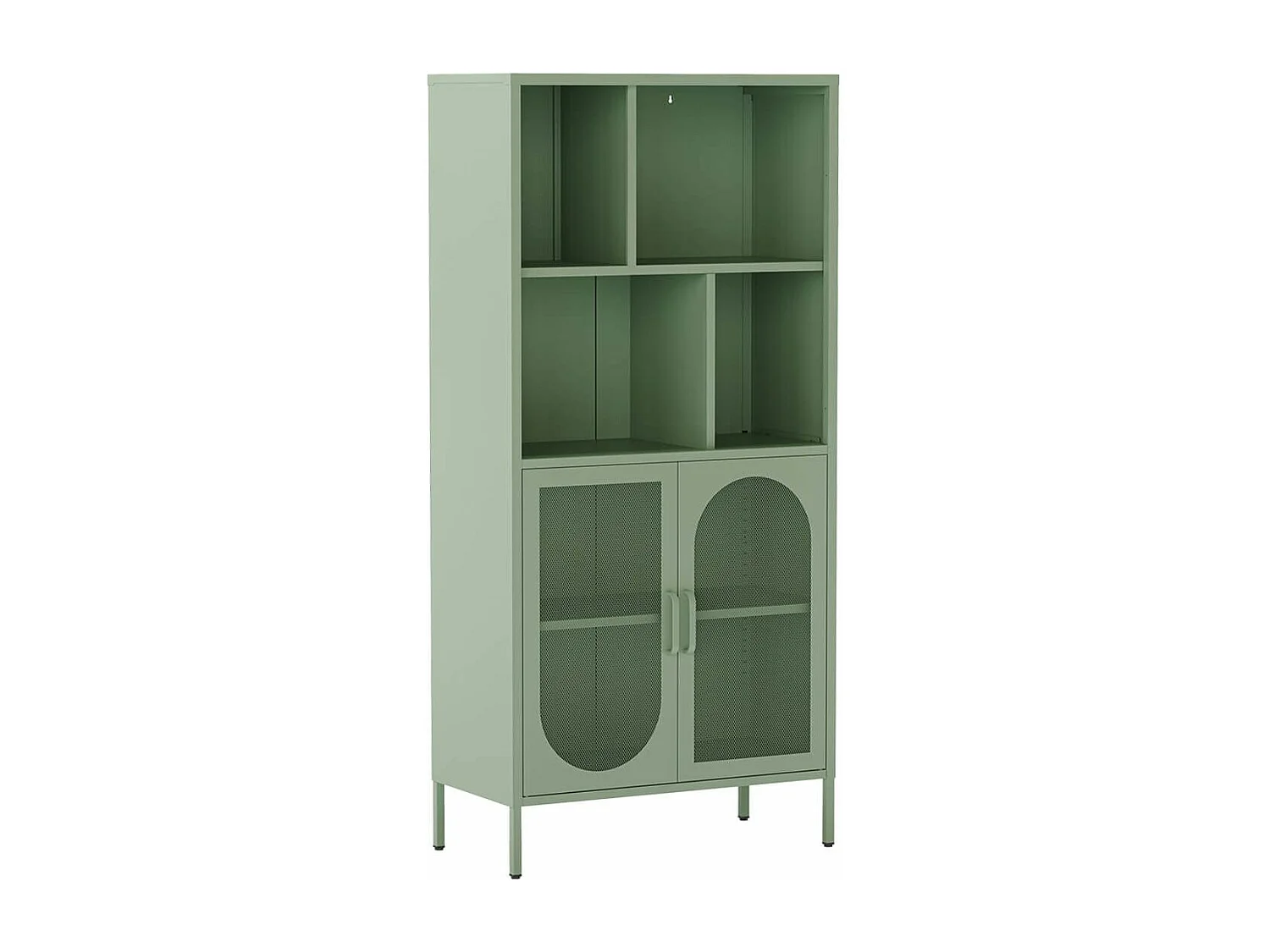 LIOVIA - Bibliothèque 2 Portes Ajourées 4 Niches en Métal Vert Menthe