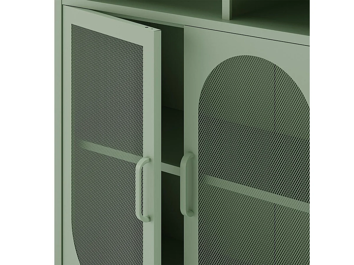 LIOVIA - Bibliothèque 2 Portes Ajourées 4 Niches en Métal Vert Menthe