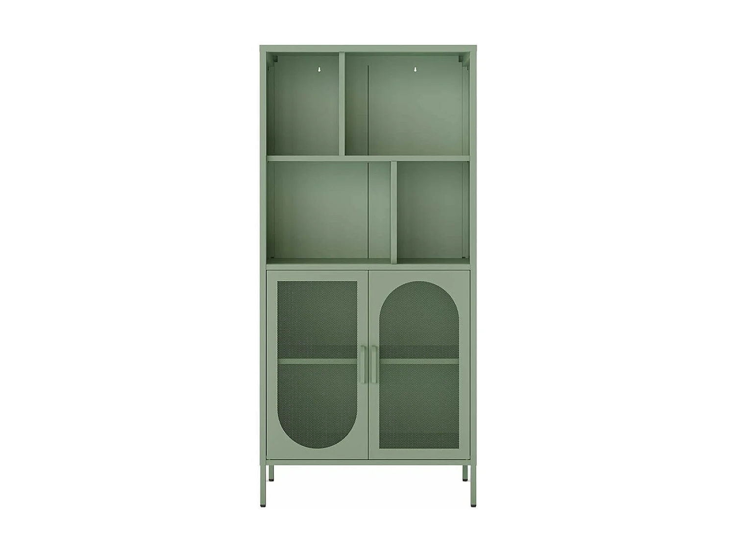 LIOVIA - Bibliothèque 2 Portes Ajourées 4 Niches en Métal Vert Menthe