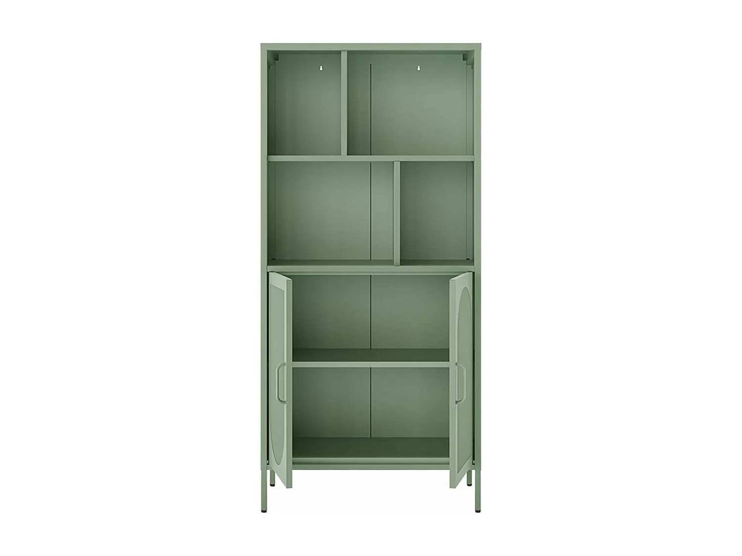 LIOVIA - Bibliothèque 2 Portes Ajourées 4 Niches en Métal Vert Menthe