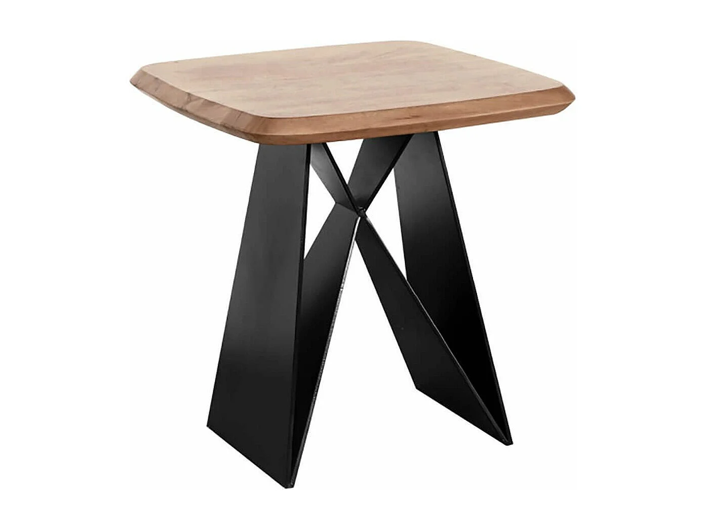 MYLONIS - Bout de Canapé Plateau en Acacia Massif Pieds Métal Noir Forme Papillon