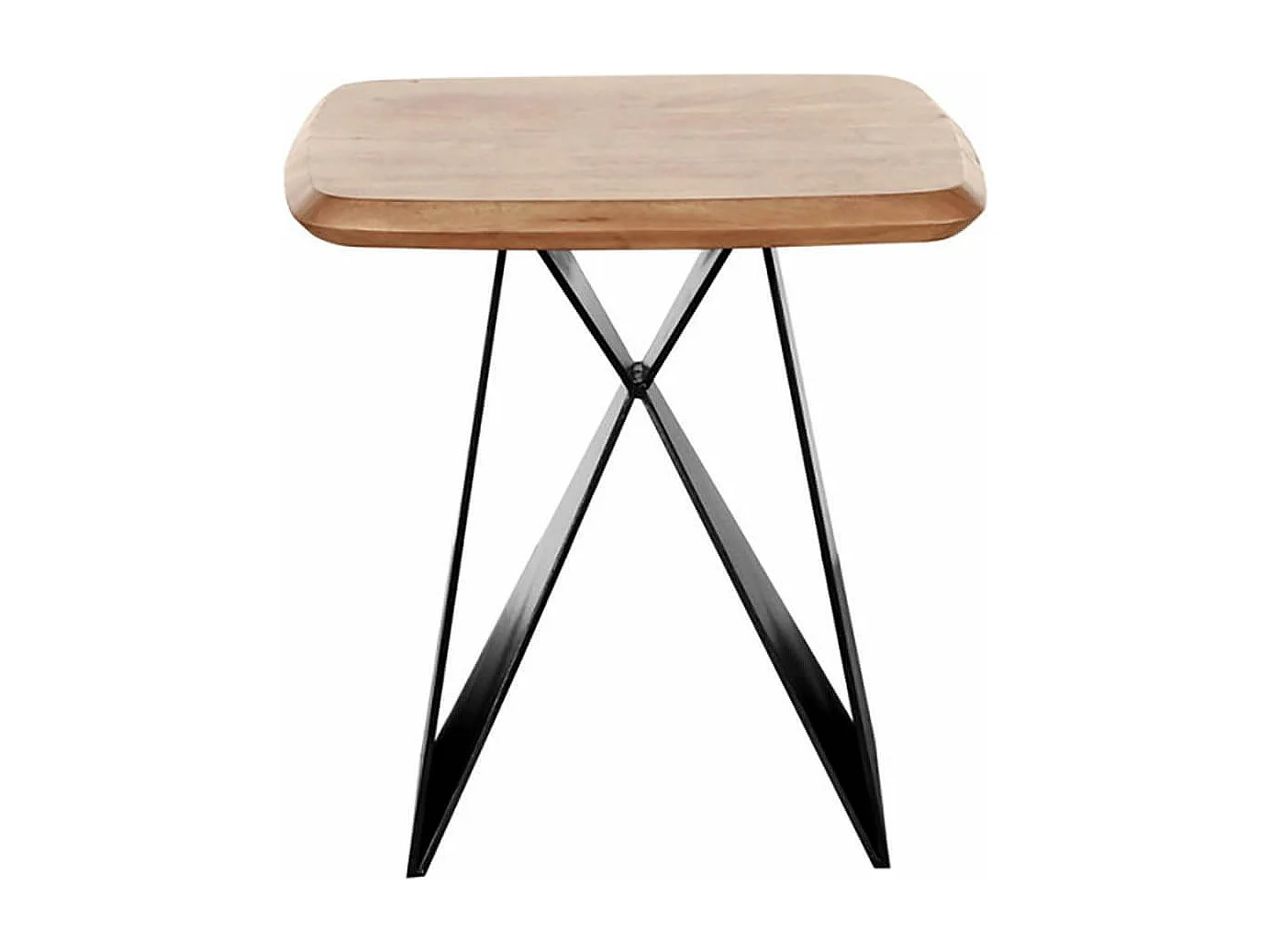 MYLONIS - Bout de Canapé Plateau en Acacia Massif Pieds Métal Noir Forme Papillon