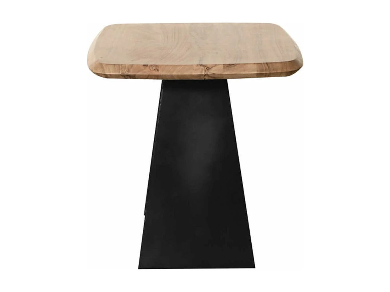 MYLONIS - Bout de Canapé Plateau en Acacia Massif Pieds Métal Noir Forme Papillon