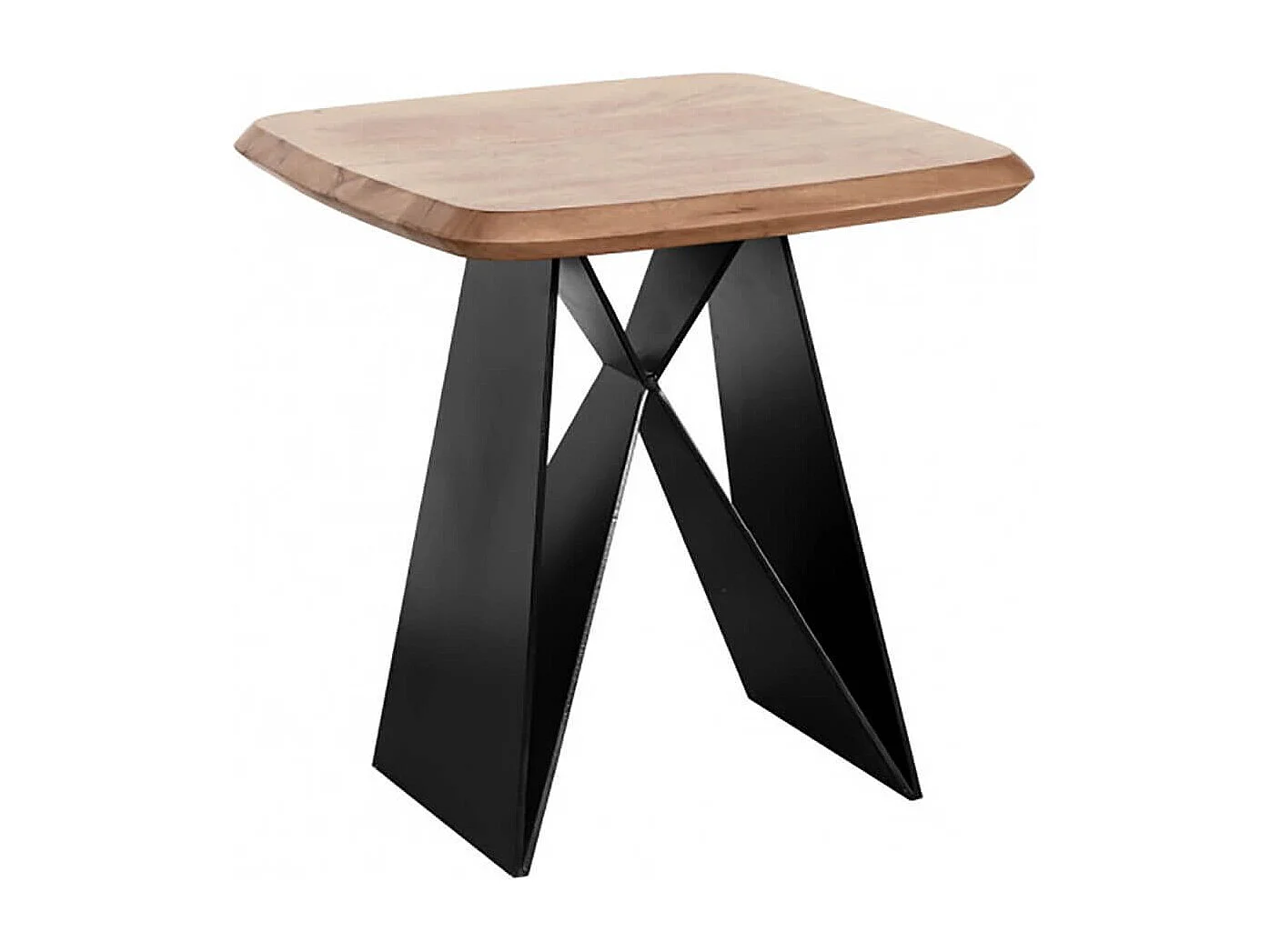 MYLONIS - Bout de Canapé Plateau en Acacia Massif Pieds Métal Noir Forme Papillon